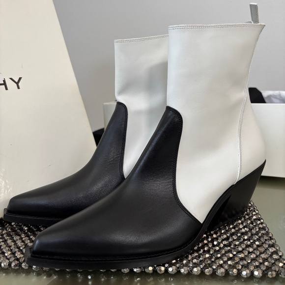 Givenchy Leather Cowboy Boots Color Block Black and White Western Ankle Bootie - Picture 3 of 14